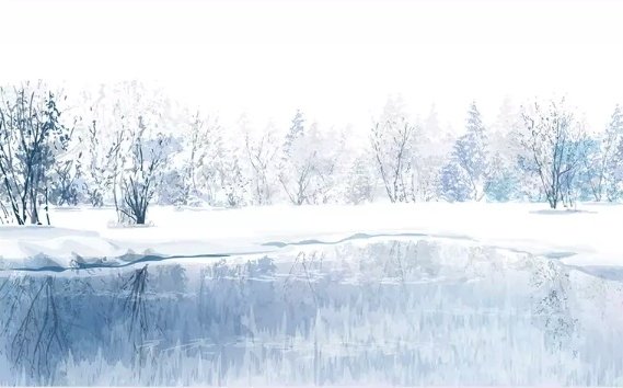 Aquarell Winterlandschaft und See Fototapete