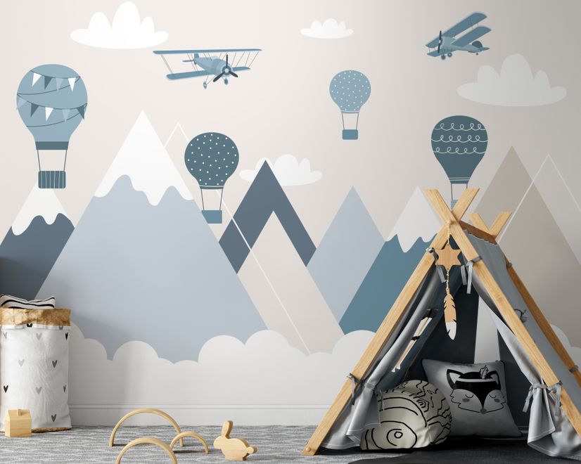 Papier peint paysage montagne montgolfières chambre bébé