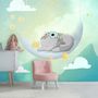 Watercolor Cute Elephant with Moon Wallpaper Mural