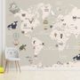 Kids Political World Map with Old Hot Air Balloons Wallpaper Mural