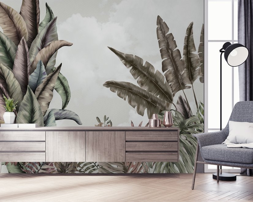 Vintage Tropical Leaf Wallpaper Mural