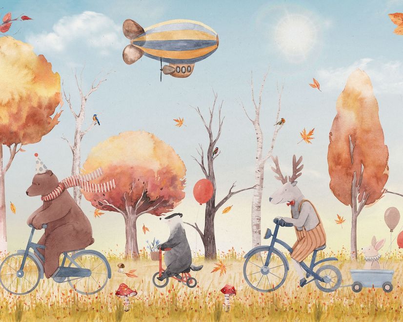 Kids Winter Animals with Zeppelin Wallpaper Mural