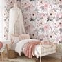 Papier peint floral rose doux et élégant pour enfants - motif apaisant pour chambre