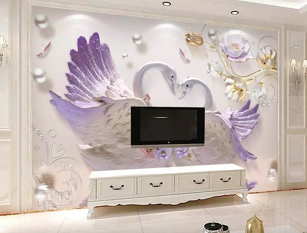3D Embossed Look Swan Wallpaper Mural - Peel and Stick
