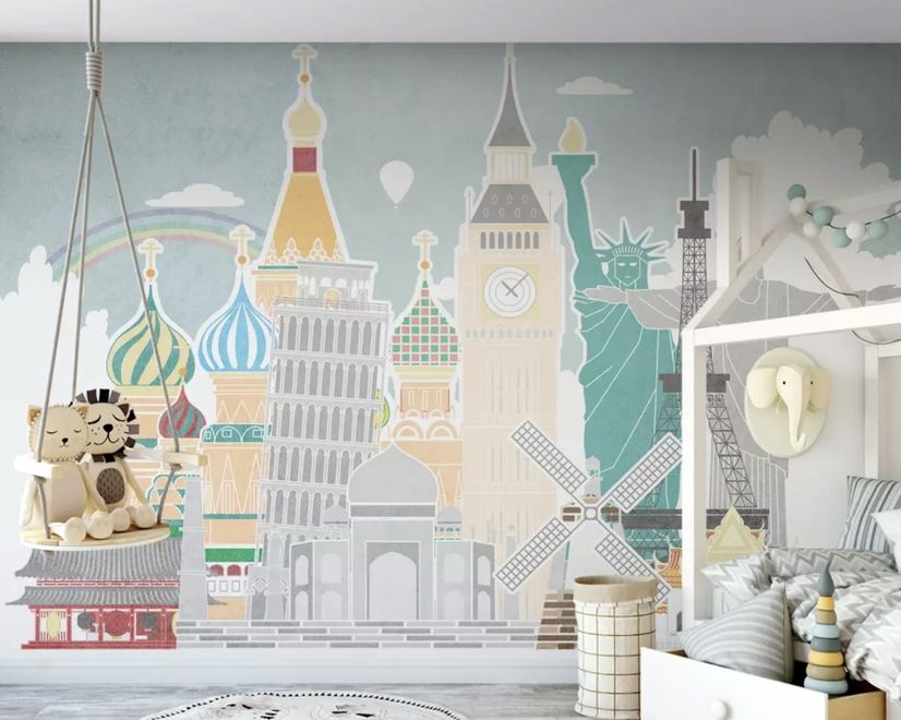 Kids Landmark Buildings Wallpaper Mural