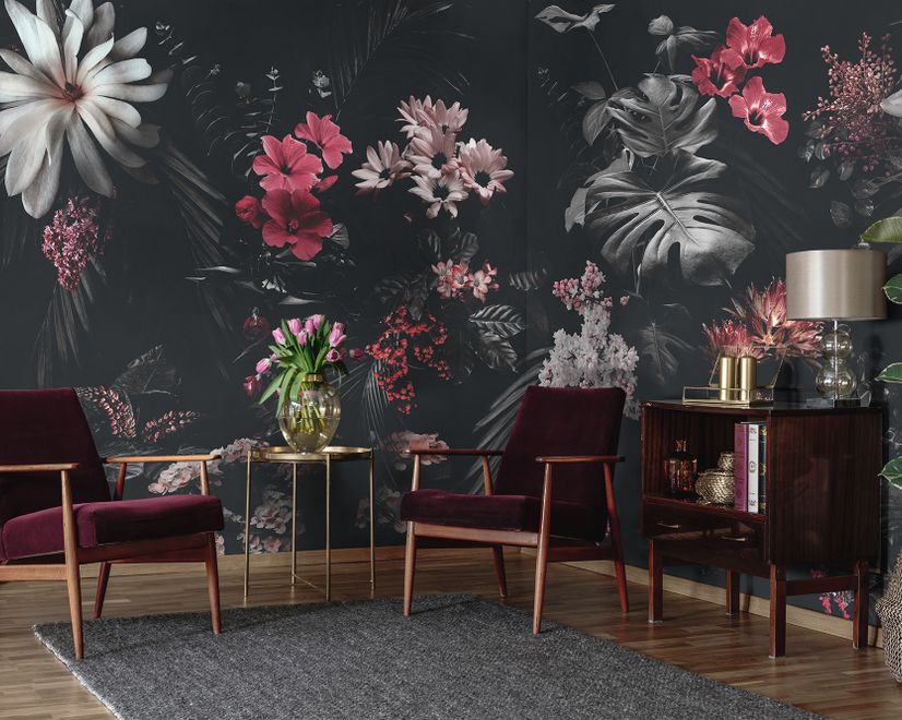 Dark Floral Garden Wallpaper Mural