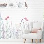 Aquarell Bunte Blumen mit Weißer Ziegelwand Fototapete