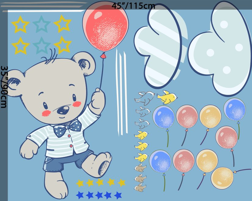 Stickers muraux ours volant étoiles colorées ciel cartoon enfants