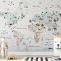 Kids Map with Little Animals Wallpaper Mural