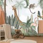 Kids Nursery Pink Flamingo and Cute Giraffe Safari Animals Wallpaper Mural