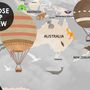 Kids World Map with Vintage Hot Air Balloon Wallpaper Mural