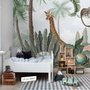 Kinderzimmer Fototapete Rosa Flamingo und Niedliche Giraffe Safari Tiere