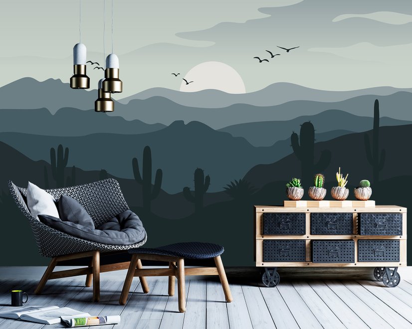 Monochrome Desert Landscape Wallpaper Mural