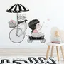 Cute Cat and Beautiful Girl Riding the Bike Wall Decal Sticker