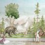 Papier peint forêt conifères aquarelle avec animaux pour enfants