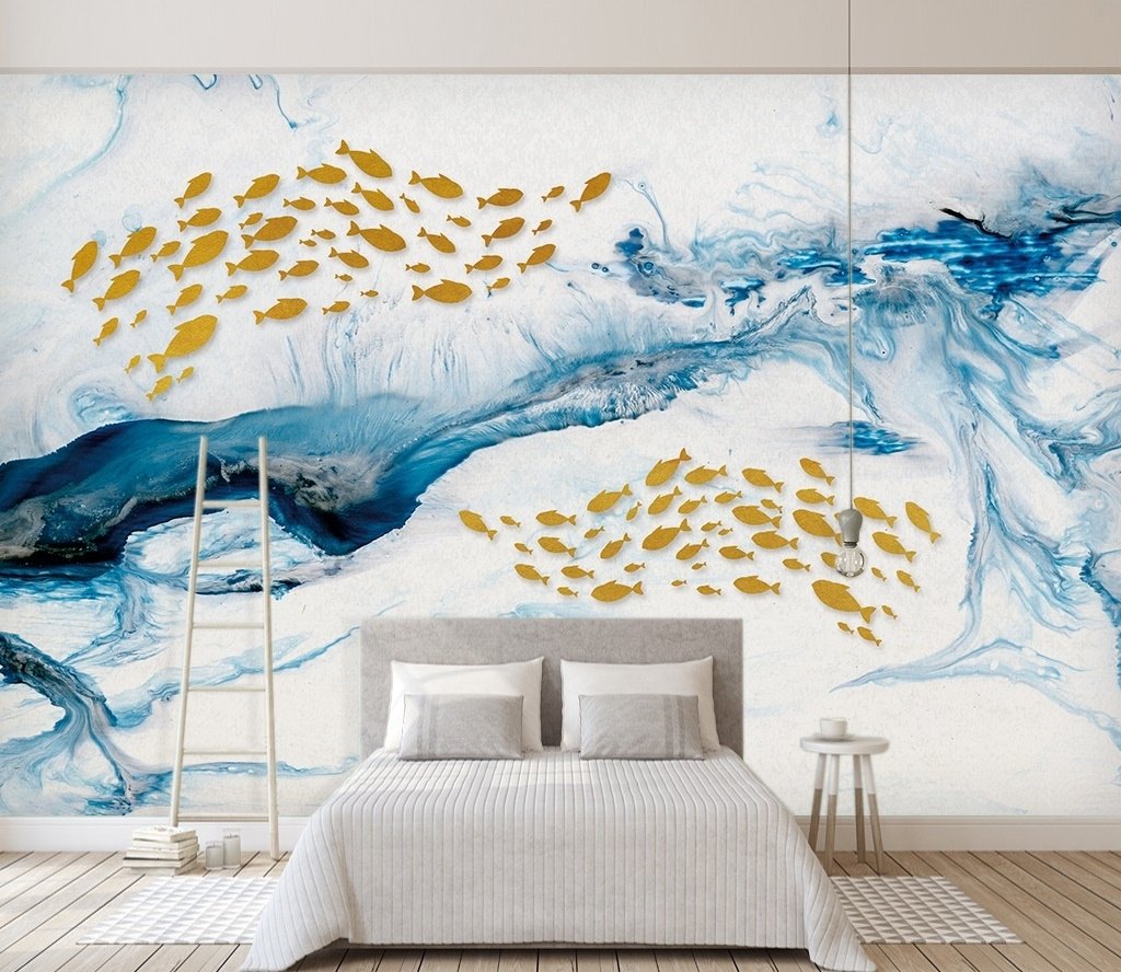 Sea Wave and Fish Wallpaper Mural - Peel and Stick
