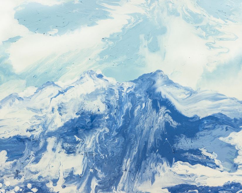 Papier peint panoramique paysage montagneux bleu acrylique