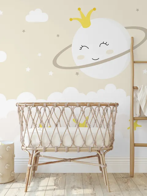Nursery Soft Moon with White Cloud in the  Sky Wallpaper Mural