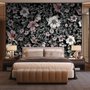 Dark Floral with White Daisy Wallpaper Mural