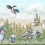 Kinder Drachen Märchenhafter Prinz und Prinzessin Fototapete
