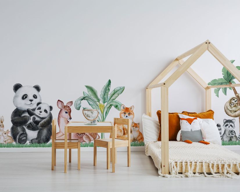 Kids Cute  Forest Animals with Trees Wall Decal Sticker