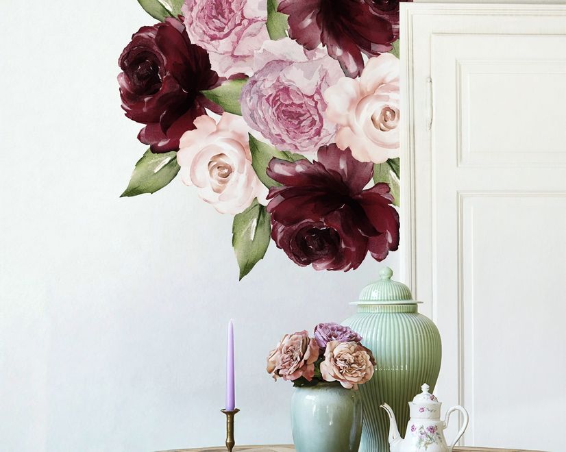 Watercolor Red Pink Peony Floral Wall Decal Sticker
