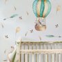 Stickers muraux montgolfière aquarelle avec animaux et plumes colorées pour enfants