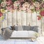 Vintage Floral with Wood Wall Wallpaper Mural