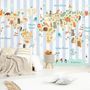 Kids Animals World Map with Stripe Pattern Wallpaper Mural