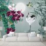 White Stork and Purple Flowers Wallpaper Mural