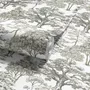 Monochrome wallpaper with grey tree toile on a clean white ground