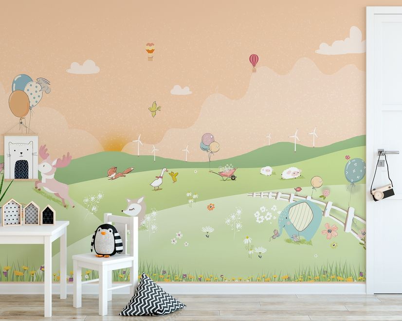 Nursery Cartoon Forest Landscape Wallpaper Mural