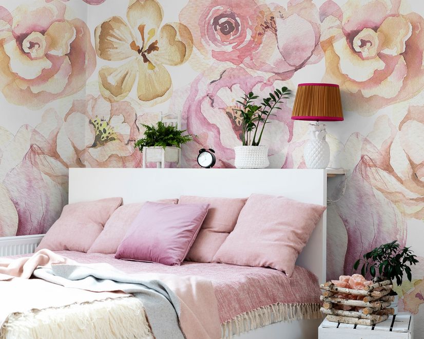 Pink Peony Floral Bouqet Pattern Wallpaper Mural