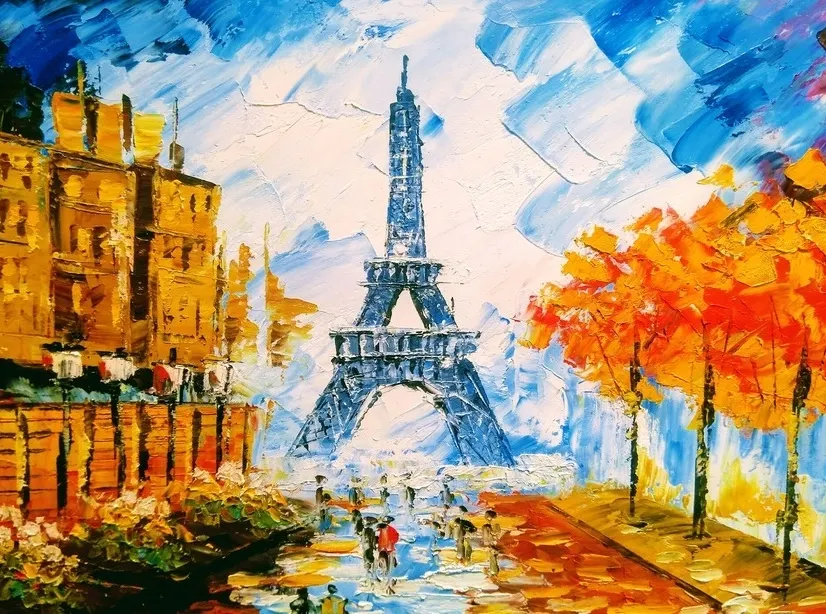 Oil Painting Eiffel Tower Landscape Wallpaper Mural