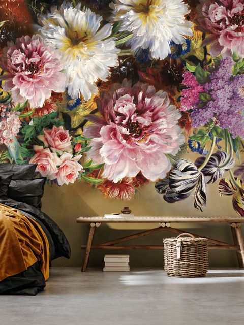 Papier peint panoramique rétro de fleurs colorées