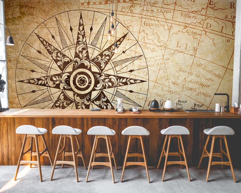 Vintage Map with Compass Wallpaper Mural