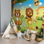 Papier peint panoramique roi lion et animaux sauvages 3D