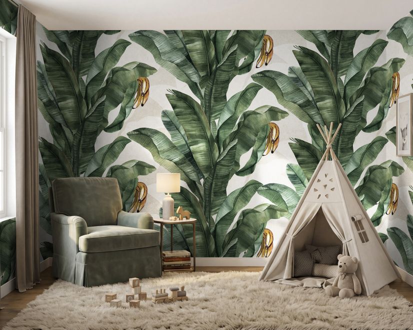 Exotic Banana Leaf Pattern Wallpaper Mural