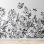 Papier peint panoramique floral noir et blanc