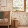 Woodland nursery wallpaper pattern with watercolour fawns, fox cubs, rabbits, teddy bears, birds and ducklings on cream