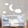 Nursery White Crescent Moon with Clouds Wall Decal Sticker