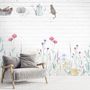 Watercolor Colorful Floral with White Brick Wall Wallpaper Mural