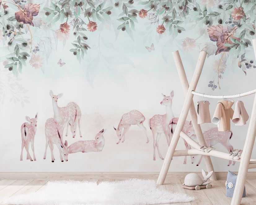Papier peint cerfs dans le jardin floral