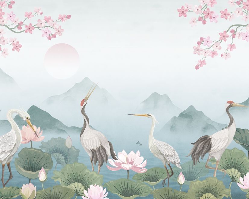 Watercolor Drawing Lotus Floral Art Wallpaper Mural