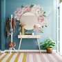 Stickers muraux bouquet floral de pivoine rose et bleue