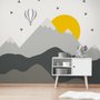 Papier peint montagnes géométriques et montgolfière gris