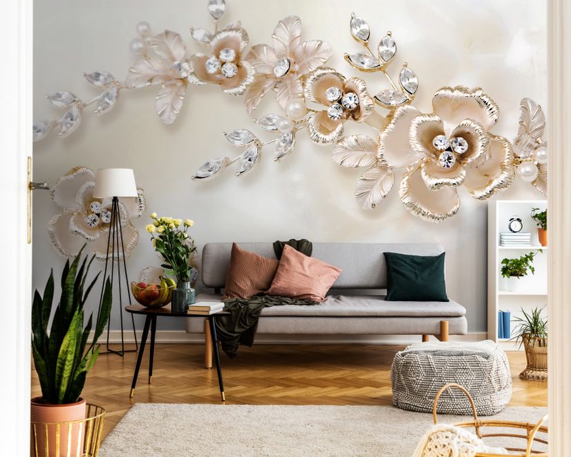 Cream Jewellery Rose Floral Wallpaper Mural