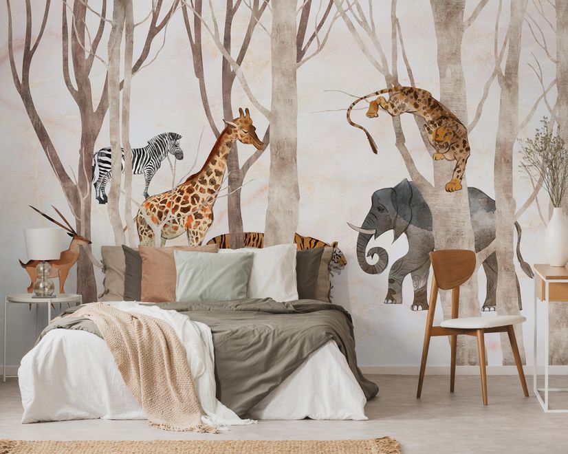 Papier peint panoramique aquarelle animaux sauvages