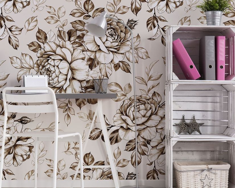Black and White Flower Wallpaper Mural