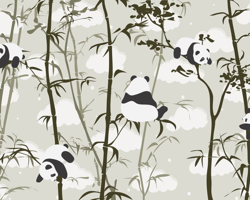 Cute Panda with Bamboo Tree Wallpaper Mural